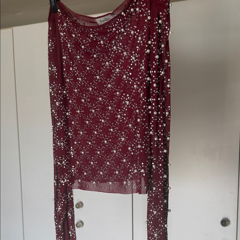 Faded rose pearl & sequin  Burgundy Top